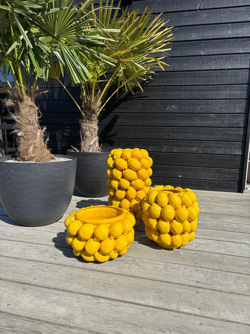 Stor citron potteskjuler i keramik – 25x45 cm