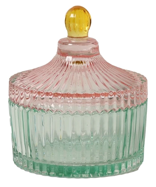 Bonbonniere i glas med striber, lys mint/rosa – EJA
