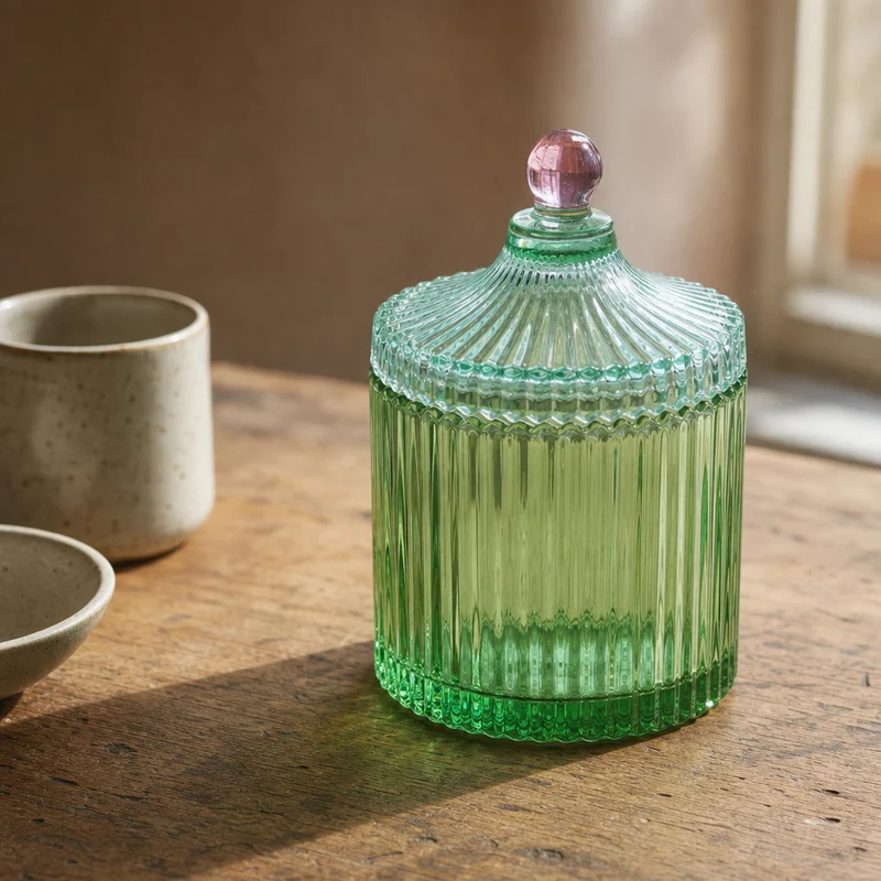 Bonbonniere i glas med striber, grøn/lys mint – EJA