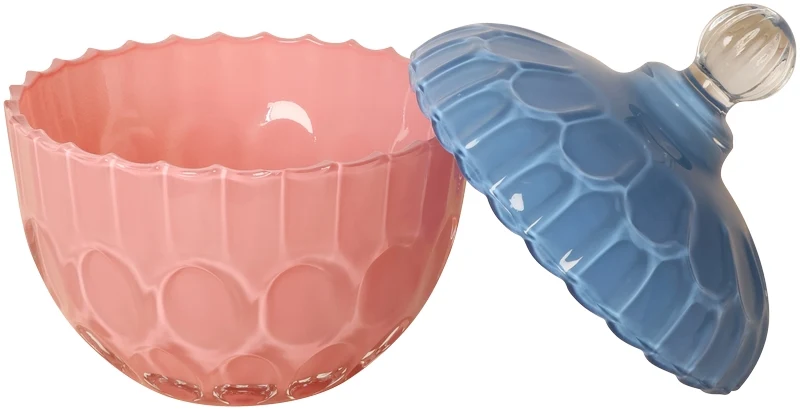 Opbevaringskrukke i glas, pink og blå – EJA