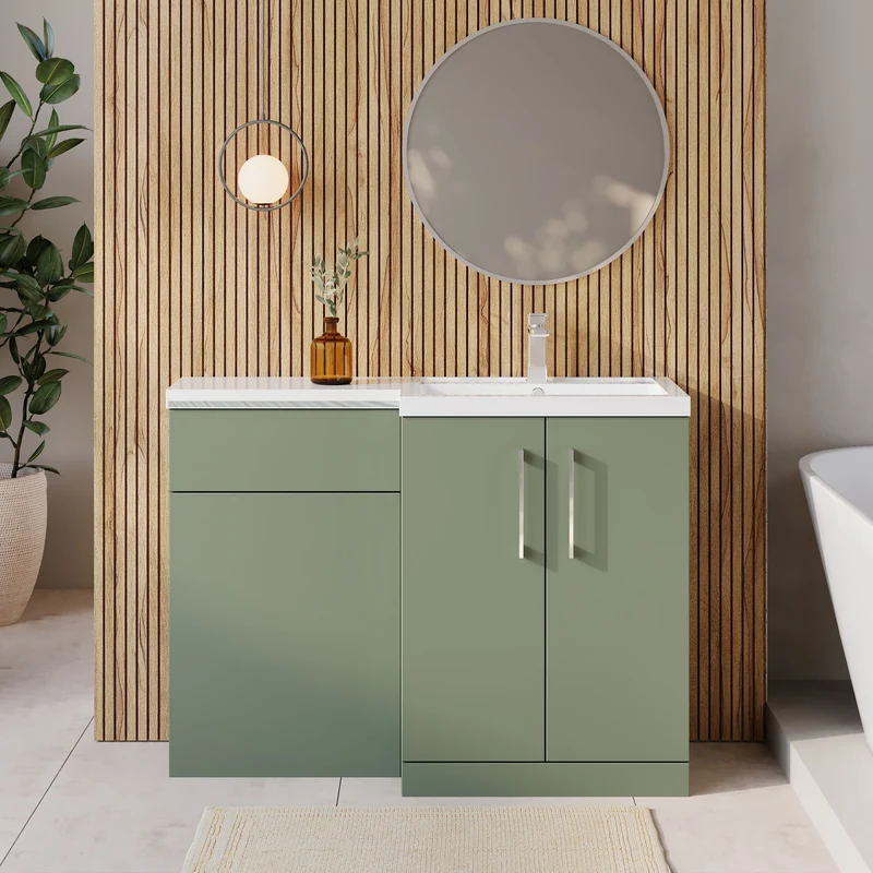 Lana 1100mm Basin & WC Combination Unit With White Polymarble Basin Right Hand - Green Satin