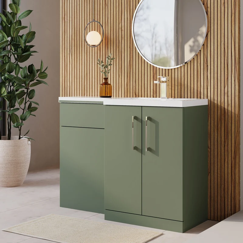 Lana 1100mm Basin & WC Combination Unit With White Polymarble Basin Right Hand - Green Satin