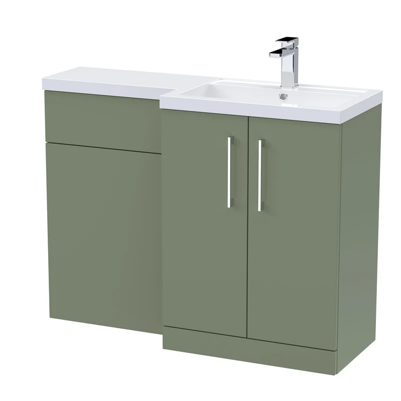 Lana 1100mm Basin & WC Combination Unit With White Polymarble Basin Right Hand - Green Satin