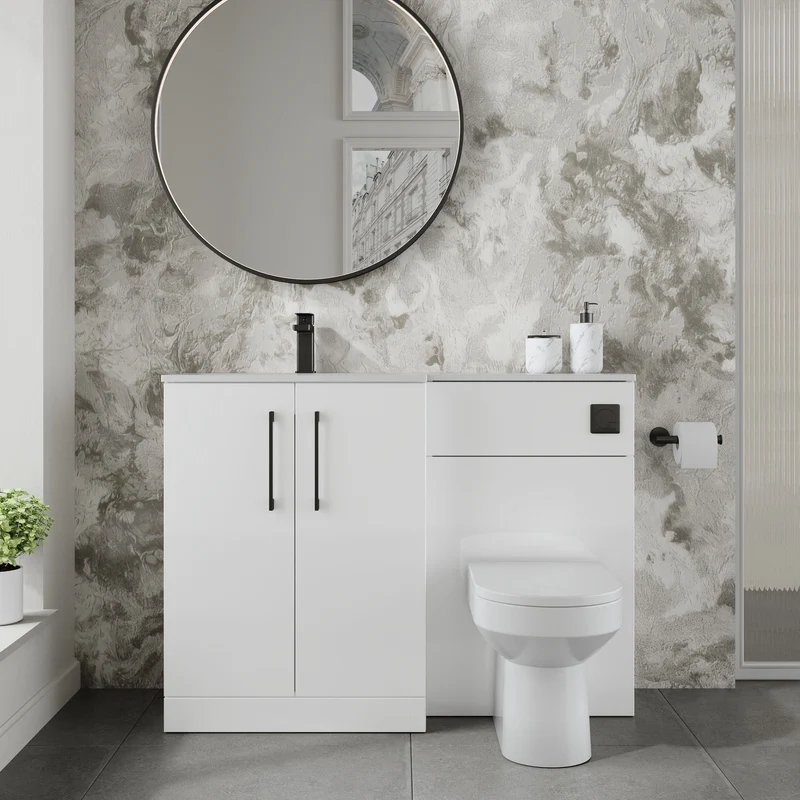 Lana 1100mm Basin & WC Combination Unit With White Stone Basin Left Hand - White Gloss
