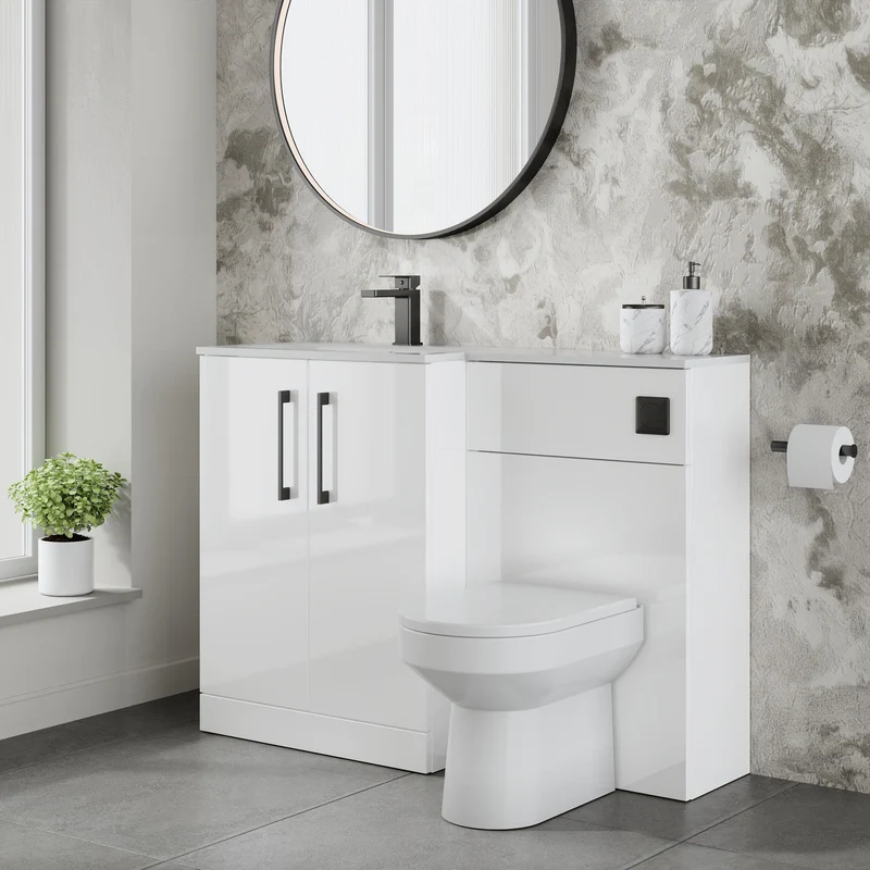 Lana 1100mm Basin & WC Combination Unit With White Stone Basin Left Hand - White Gloss