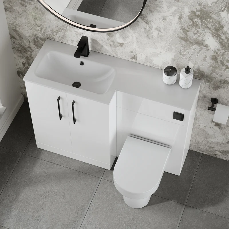 Lana 1100mm Basin & WC Combination Unit With White Stone Basin Left Hand - White Gloss