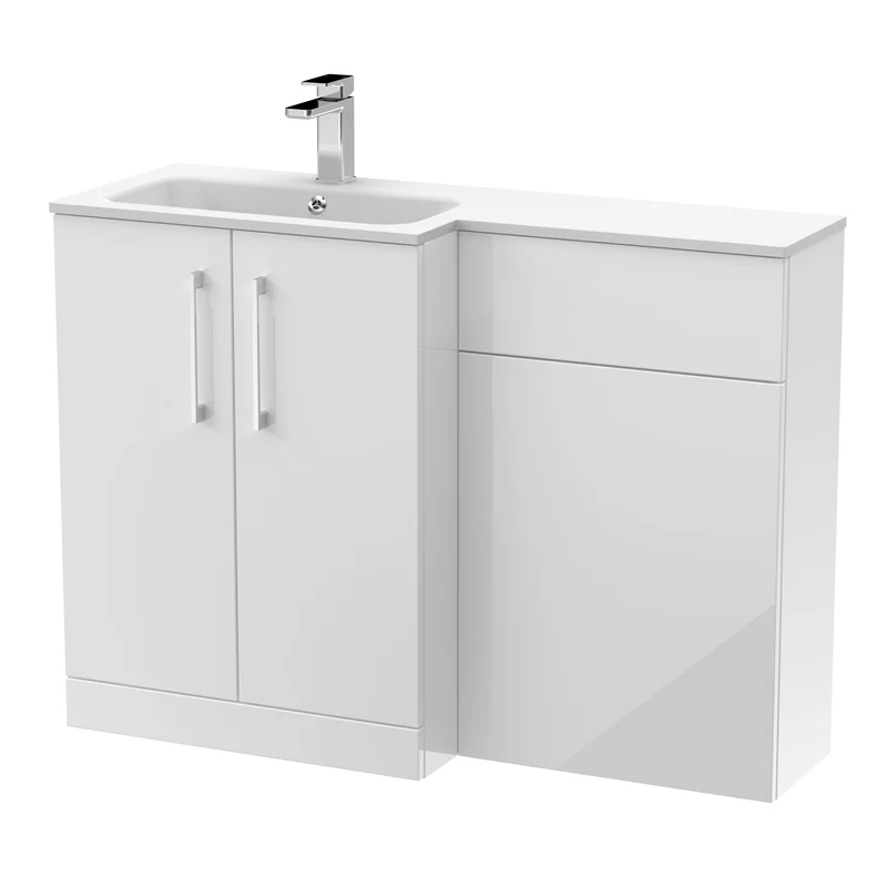 Lana 1100mm Basin & WC Combination Unit With White Stone Basin Left Hand - White Gloss