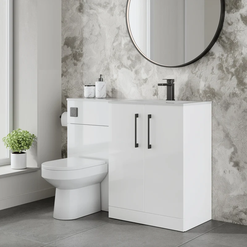 Lana 1100mm Basin & WC Combination Unit With White Stone Basin Right Hand - White Gloss