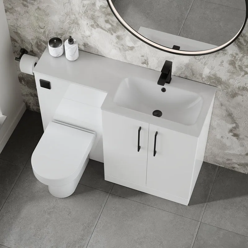 Lana 1100mm Basin & WC Combination Unit With White Stone Basin Right Hand - White Gloss