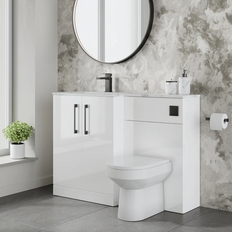 Lana 1100mm Basin & WC Combination Unit With Marble Stone Basin Left Hand - White Gloss