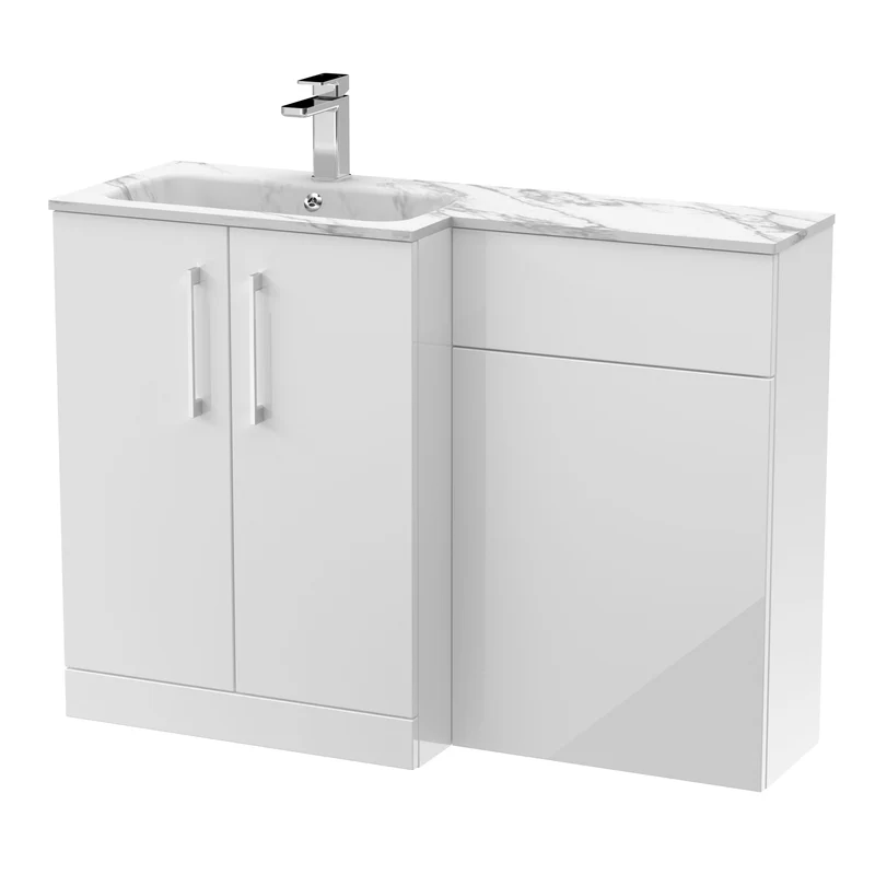 Lana 1100mm Basin & WC Combination Unit With Marble Stone Basin Left Hand - White Gloss