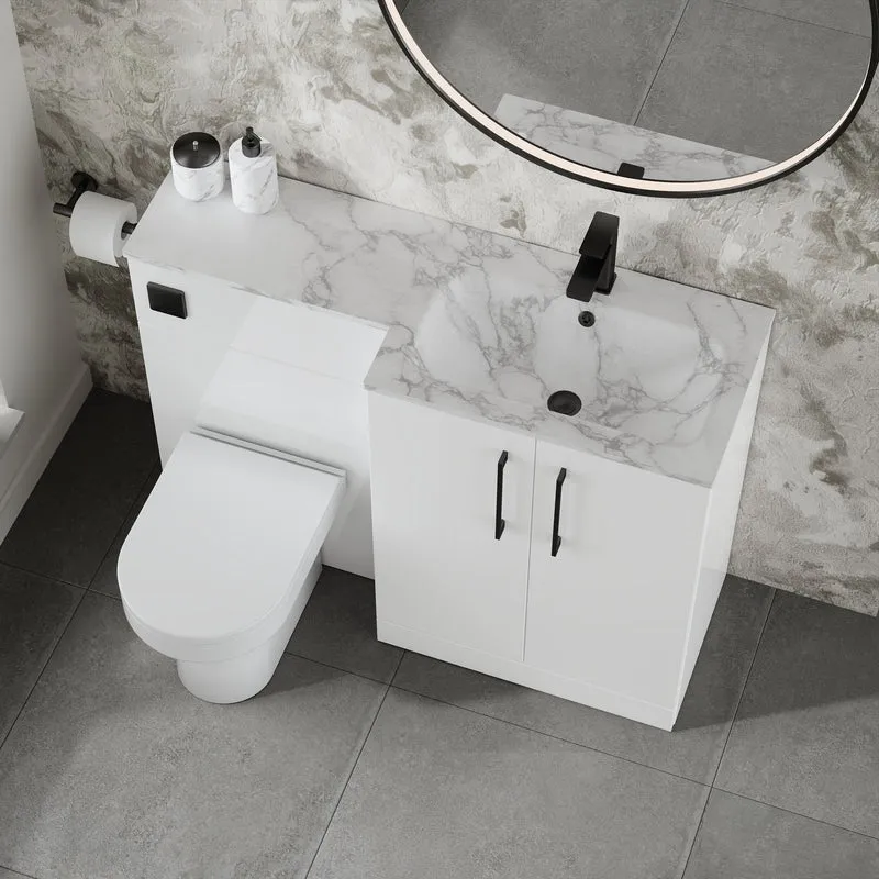 Lana 1100mm Basin & WC Combination Unit With Marble Stone Basin Right Hand - White Gloss
