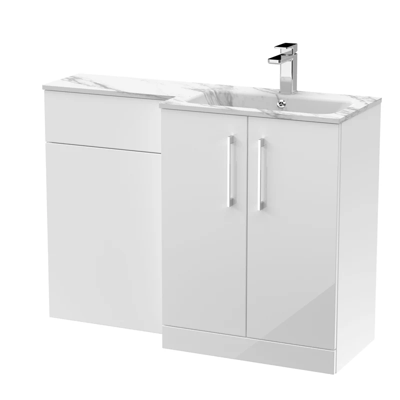 Lana 1100mm Basin & WC Combination Unit With Marble Stone Basin Right Hand - White Gloss