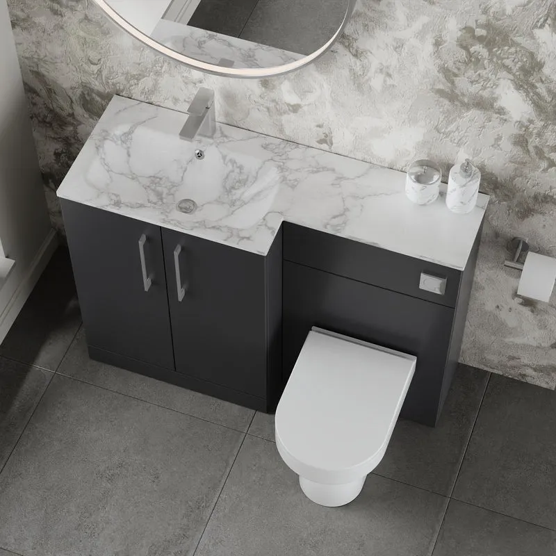 Lana 1100mm Basin & WC Combination Unit With Marble Stone Basin Left Hand - Soft Black Satin