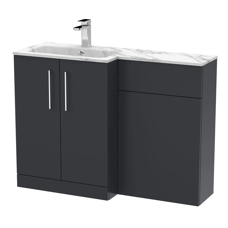Lana 1100mm Basin & WC Combination Unit With Marble Stone Basin Left Hand - Soft Black Satin