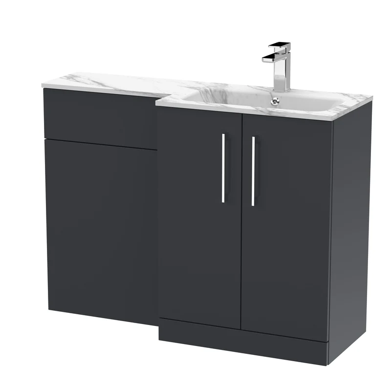 Lana 1100mm Basin & WC Combination Unit With Marble Stone Basin Right Hand - Soft Black Satin