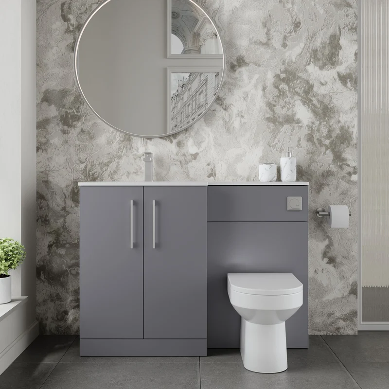 Lana 1100mm Basin & WC Combination Unit With White Stone Basin Left Hand - Grey Satin