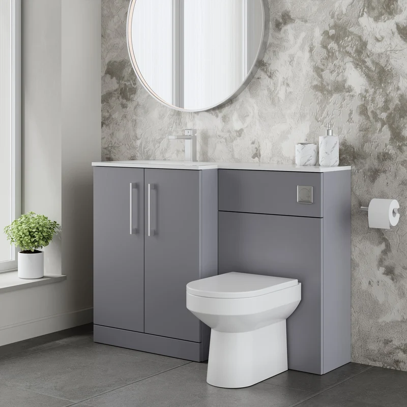 Lana 1100mm Basin & WC Combination Unit With White Stone Basin Left Hand - Grey Satin