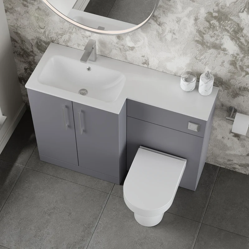 Lana 1100mm Basin & WC Combination Unit With White Stone Basin Left Hand - Grey Satin