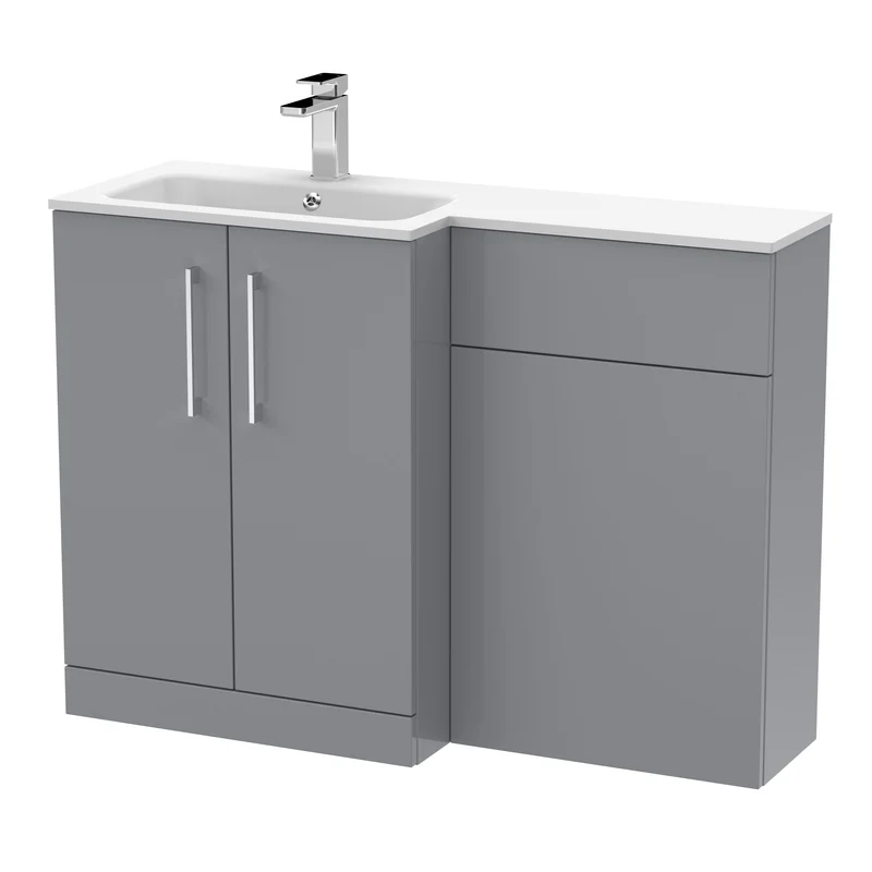 Lana 1100mm Basin & WC Combination Unit With White Stone Basin Left Hand - Grey Satin