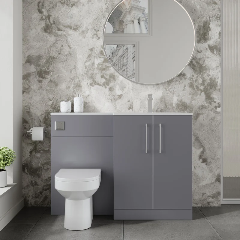 Lana 1100mm Basin & WC Combination Unit With White Stone Basin Right Hand - Grey Satin