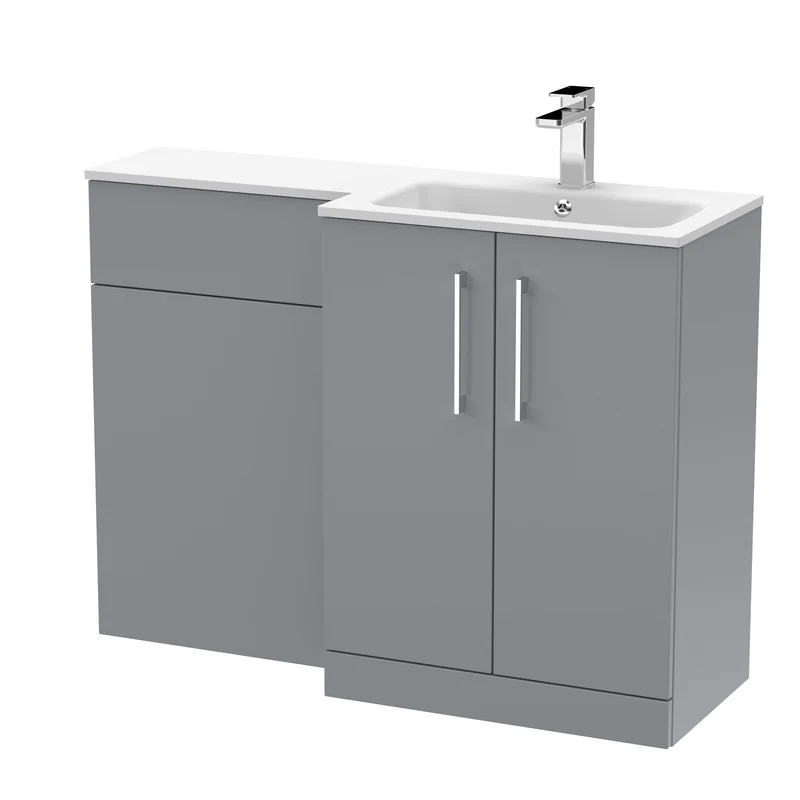 Lana 1100mm Basin & WC Combination Unit With White Stone Basin Right Hand - Grey Satin
