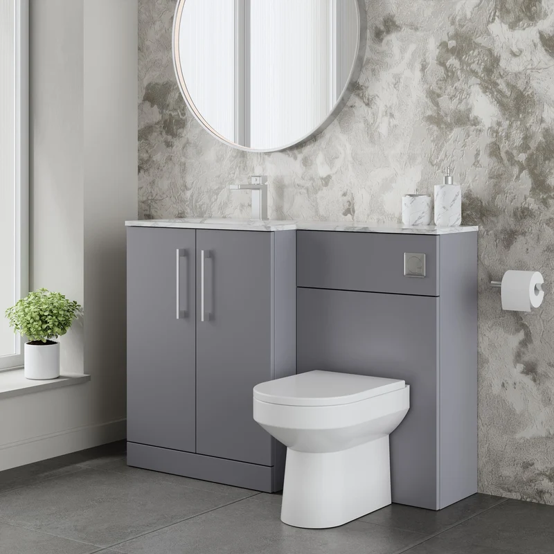 Lana 1100mm Basin & WC Combination Unit With Marble Stone Basin Left Hand - Grey Satin