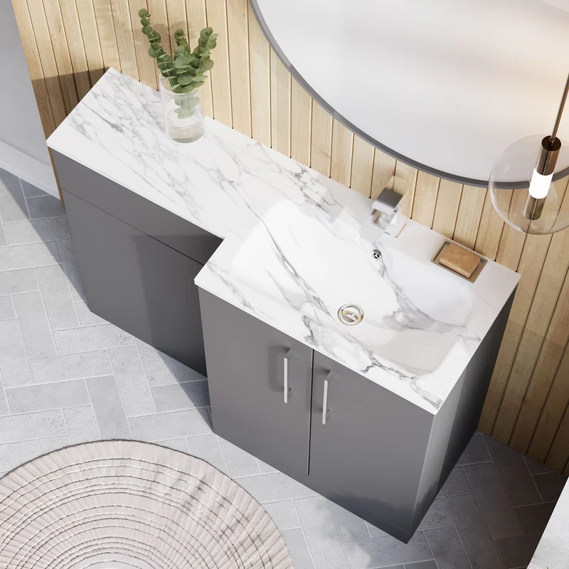 Lana 1100mm Basin & WC Combination Unit With Marble Stone Basin Right Hand - Grey Satin