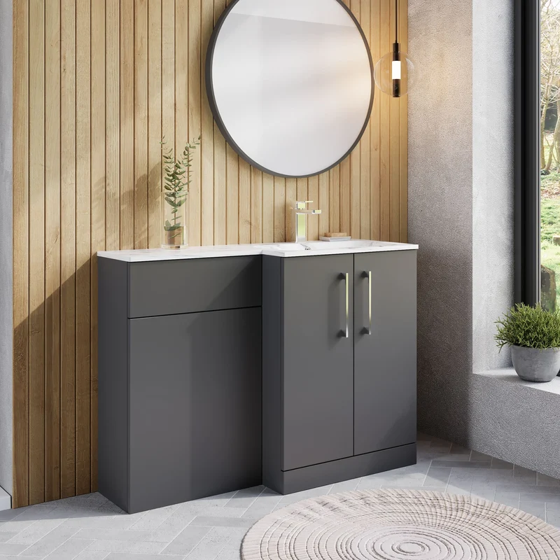 Lana 1100mm Basin & WC Combination Unit With Marble Stone Basin Right Hand - Grey Satin