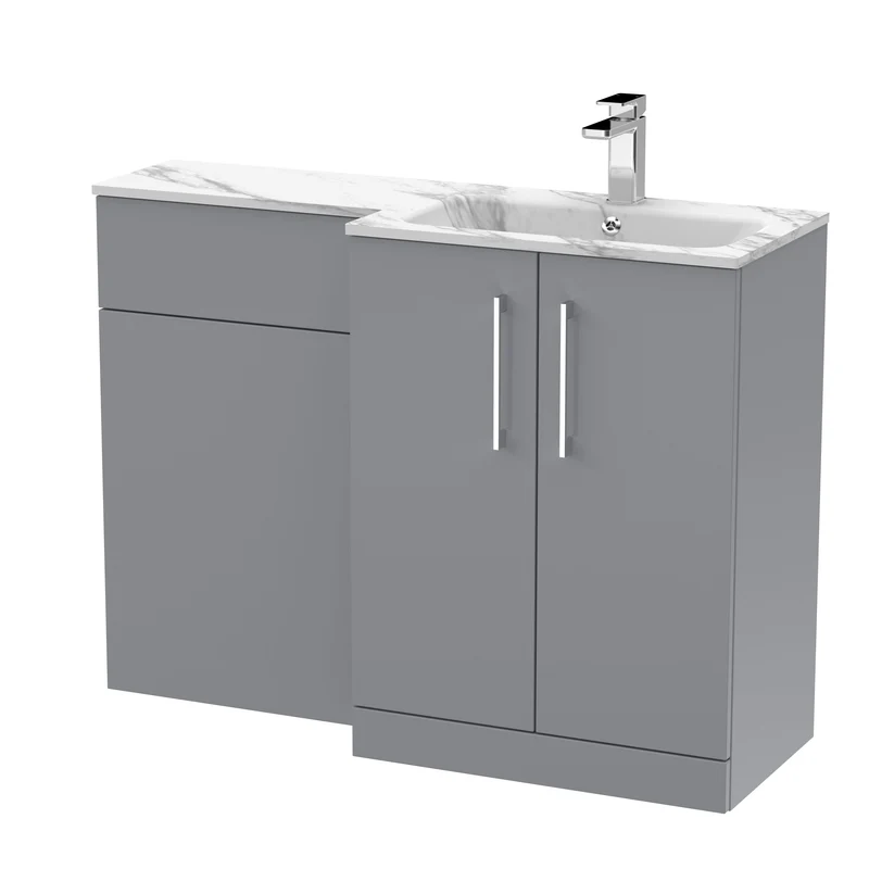 Lana 1100mm Basin & WC Combination Unit With Marble Stone Basin Right Hand - Grey Satin