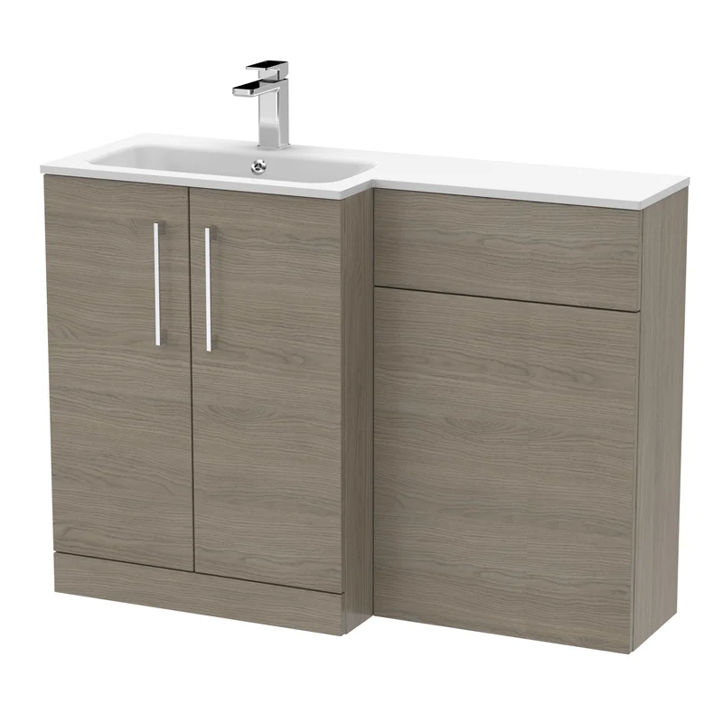 Lana 1100mm Basin & WC Combination Unit With White Stone Basin Left Hand - Solace Oak Woodgrain