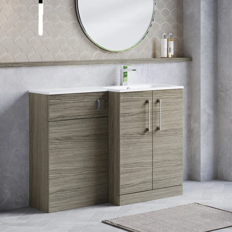 Lana 1100mm Basin & WC Combination Unit With White Stone Basin Right Hand - Solace Oak Woodgrain