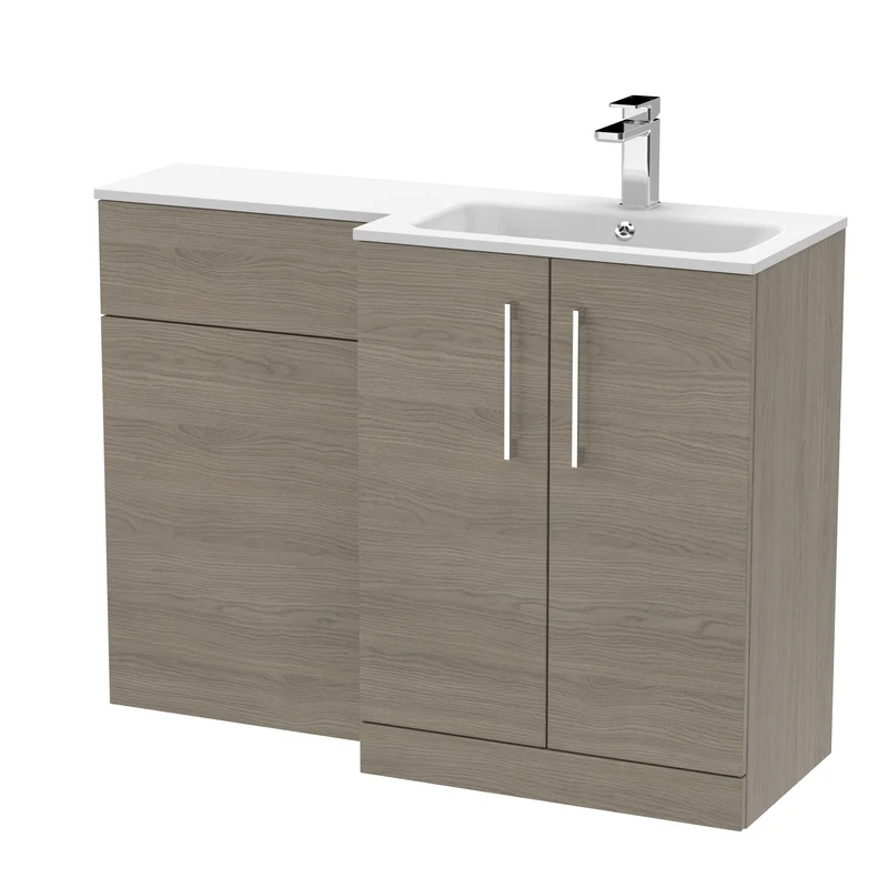 Lana 1100mm Basin & WC Combination Unit With White Stone Basin Right Hand - Solace Oak Woodgrain
