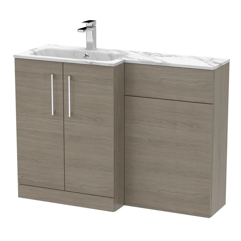 Lana 1100mm Basin & WC Combination Unit With Marble Stone Basin Left Hand - Solace Oak Woodgrain