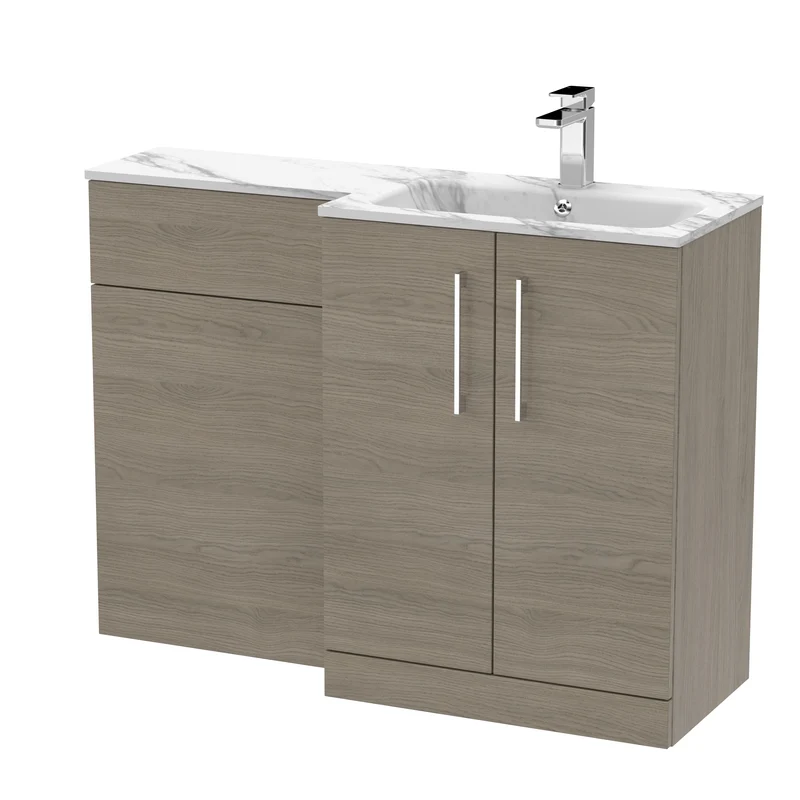 Lana 1100mm Basin & WC Combination Unit With Marble Stone Basin Right Hand - Solace Oak Woodgrain