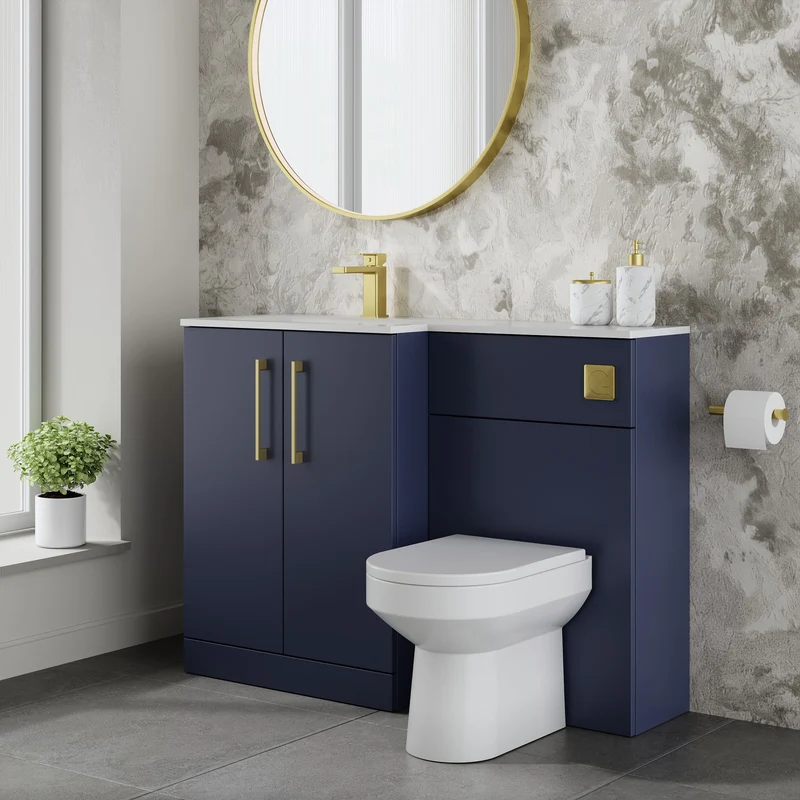 Lana 1100mm Basin & WC Combination Unit With White Stone Basin Left Hand - Midnight Blue Satin