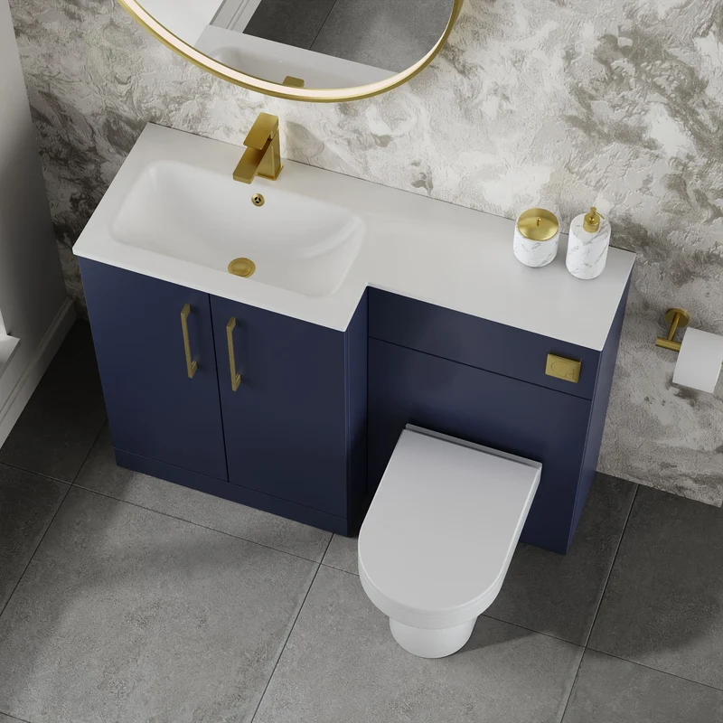 Lana 1100mm Basin & WC Combination Unit With White Stone Basin Left Hand - Midnight Blue Satin