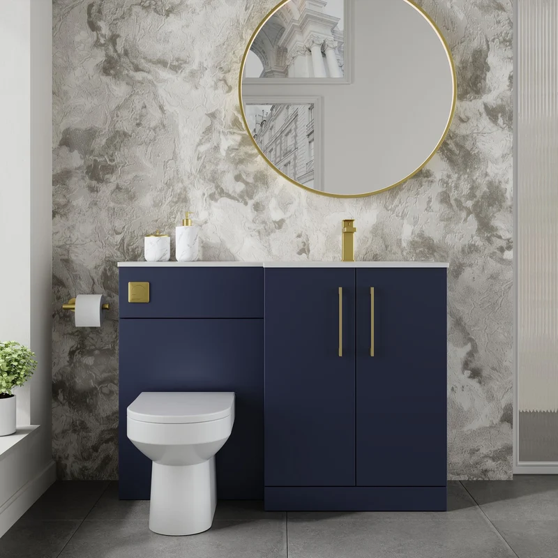 Lana 1100mm Basin & WC Combination Unit With White Stone Basin Right Hand - Midnight Blue Satin