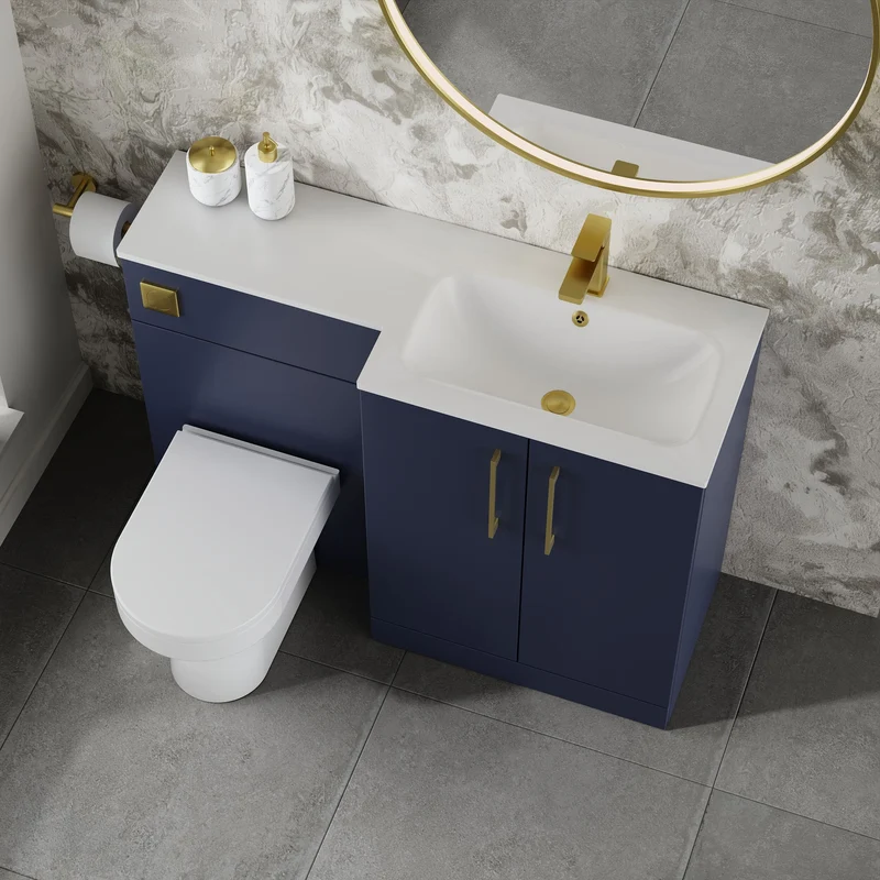 Lana 1100mm Basin & WC Combination Unit With White Stone Basin Right Hand - Midnight Blue Satin