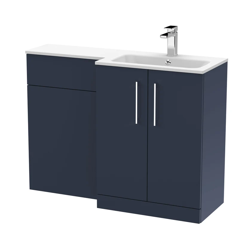 Lana 1100mm Basin & WC Combination Unit With White Stone Basin Right Hand - Midnight Blue Satin