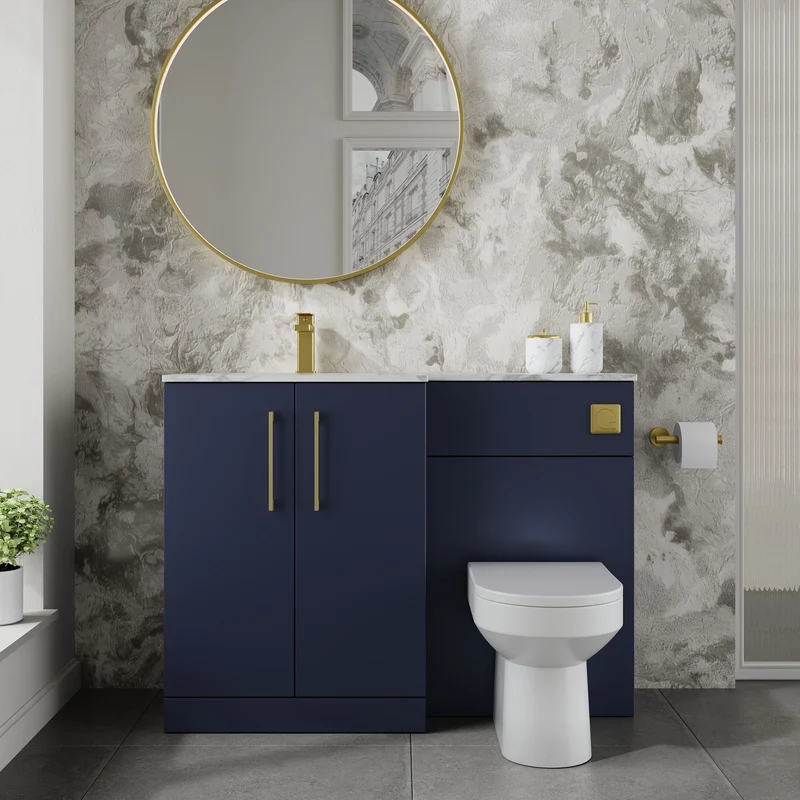 Lana 1100mm Basin & WC Combination Unit With Marble Stone Basin Left Hand - Midnight Blue Satin