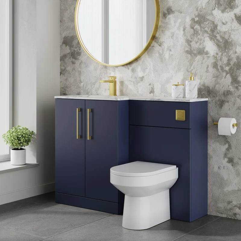 Lana 1100mm Basin & WC Combination Unit With Marble Stone Basin Left Hand - Midnight Blue Satin