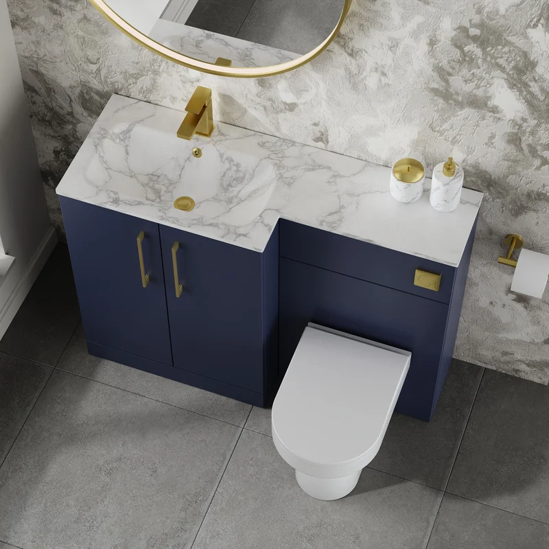 Lana 1100mm Basin & WC Combination Unit With Marble Stone Basin Left Hand - Midnight Blue Satin