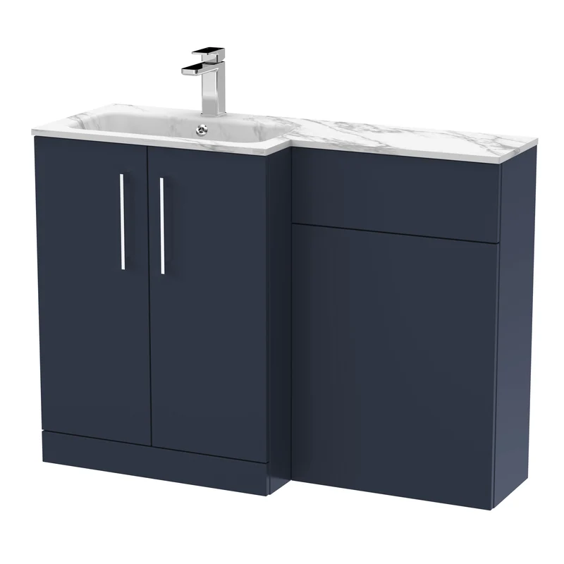 Lana 1100mm Basin & WC Combination Unit With Marble Stone Basin Left Hand - Midnight Blue Satin