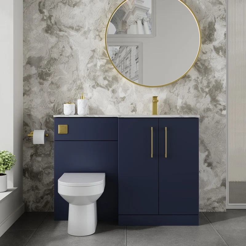 Lana 1100mm Basin & WC Combination Unit With Marble Stone Basin Right Hand - Midnight Blue Satin