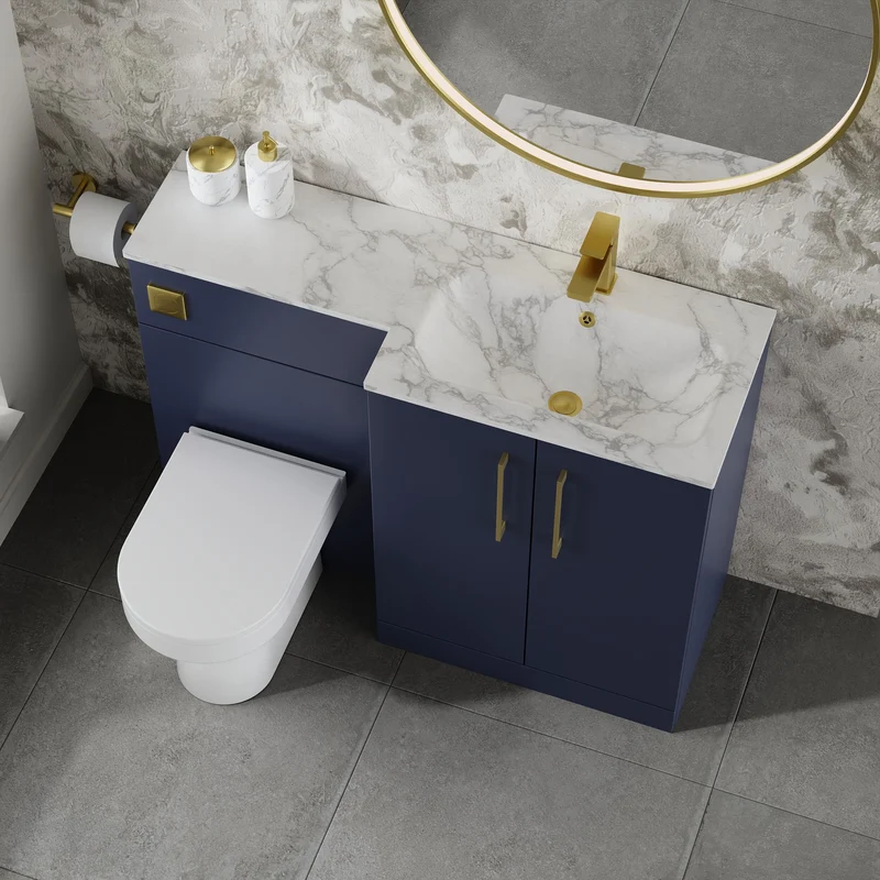 Lana 1100mm Basin & WC Combination Unit With Marble Stone Basin Right Hand - Midnight Blue Satin