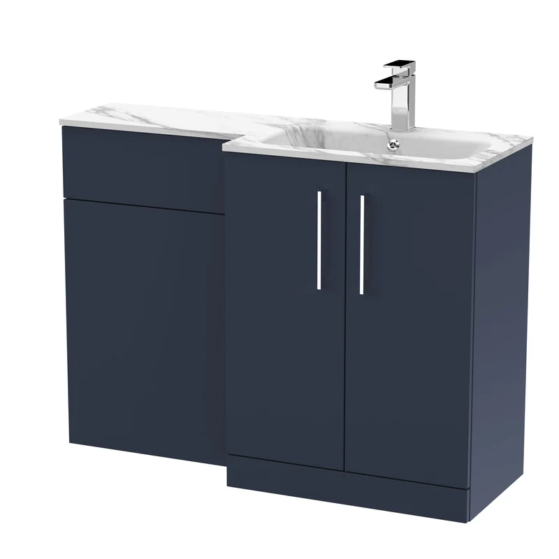 Lana 1100mm Basin & WC Combination Unit With Marble Stone Basin Right Hand - Midnight Blue Satin