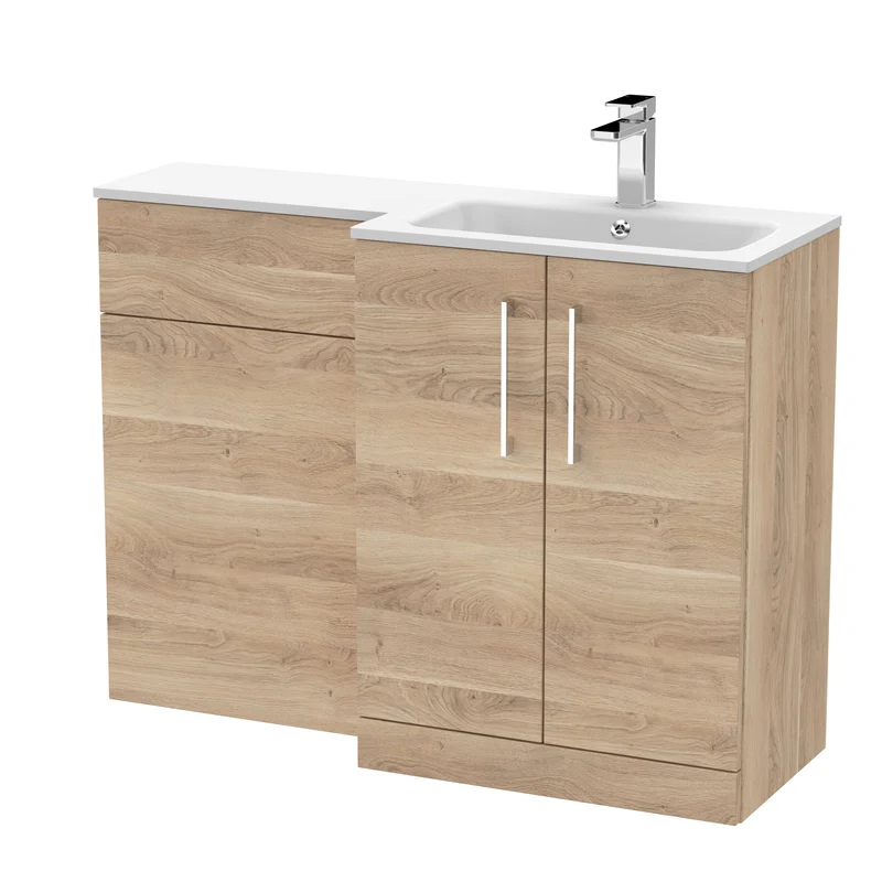 Lana 1100mm Basin & WC Combination Unit With White Stone Basin Right Hand - Bleached Oak Woodgrain