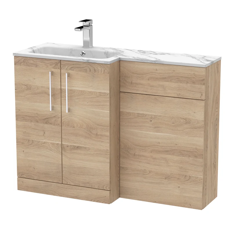 Lana 1100mm Basin & WC Combination Unit With Marble Stone Basin Left Hand - Bleached Oak Woodgrain