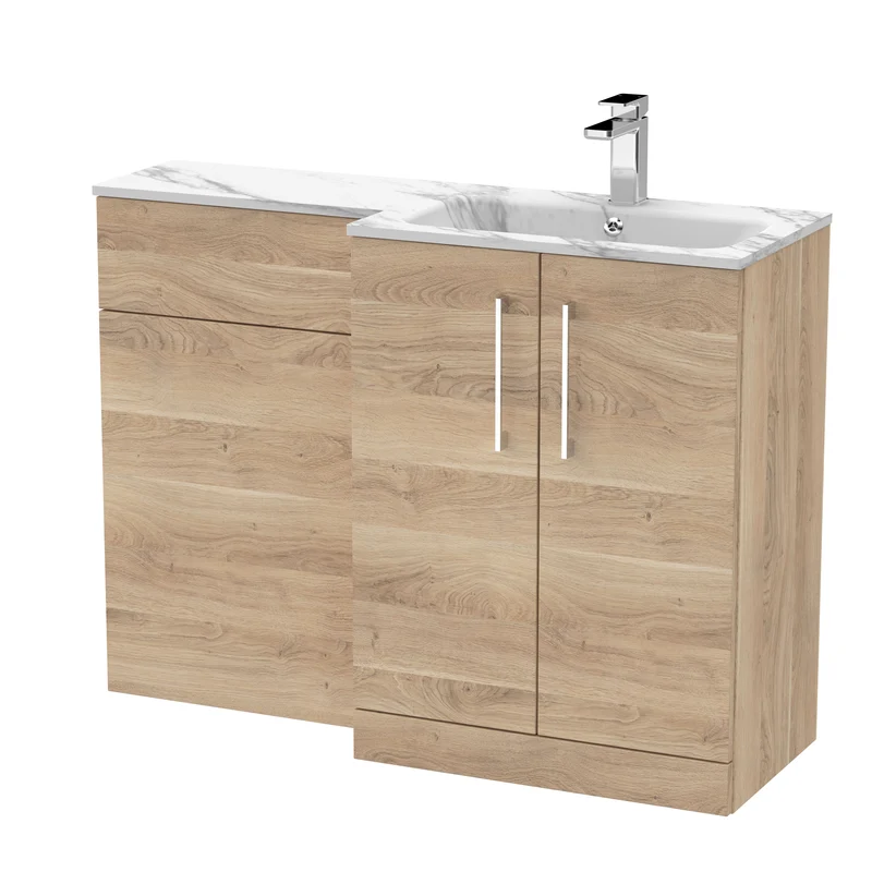 Lana 1100mm Basin & WC Combination Unit With Marble Stone Basin Right Hand - Bleached Oak Woodgrain